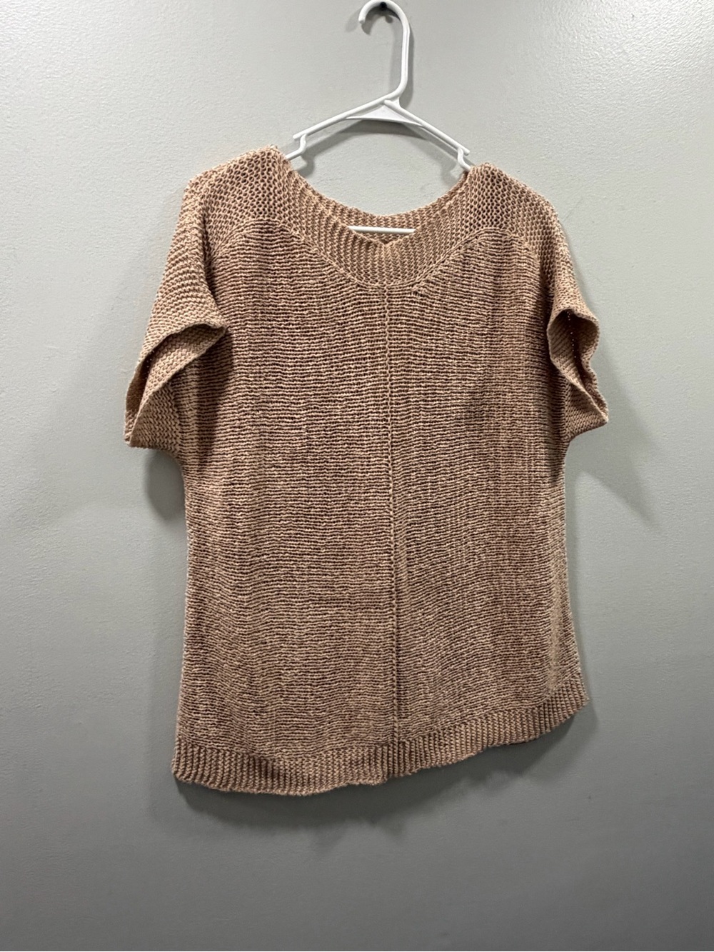 Women's Short-Sleeve Knit Sweater Top tan size L